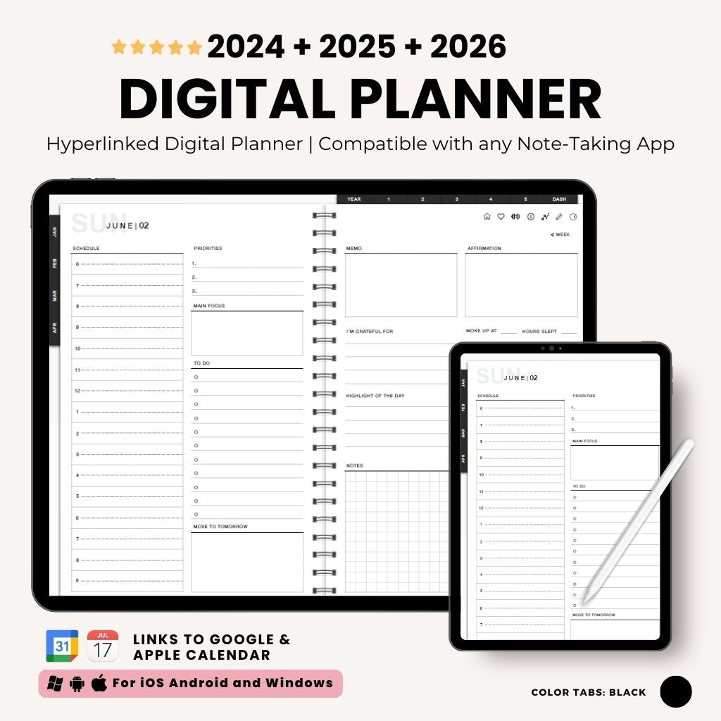 Fully Hyperlinked Life Planner (2023-2024 w/ Google + Apple Links